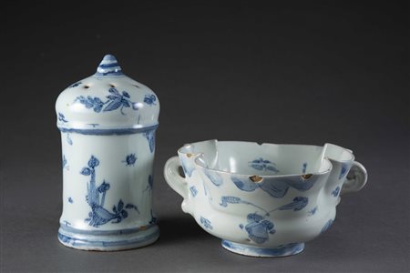 Manifattura ligure del sec. XVIII. Lotto composto da una piccola salsiera ed...