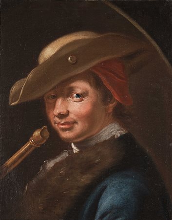 Maestro del sec. XVIII "Pastorello che suona il flauto" olio su tela (cm...