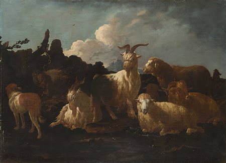 detto Rosa da Tivoli "Armenti con cane, pecore e capre" olio su tela...