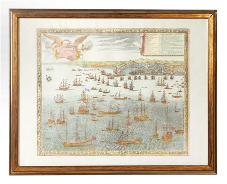 Claude Auguste  Berey (Francia, 1660 - Francia, 1730) 
"Assedio della flotta francese a Genova nel Maggio del 1684" 
 Cm lastra: 46x53