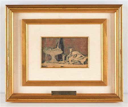 Carlo Corsi (Nizza, 08/01/1879 - Bologna, 27/08/1966) 
"Natura morta" 
Tecnica mista su cartone Cm 8,5x13,5