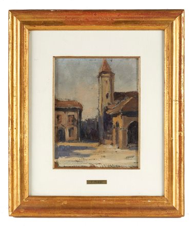 Fabio Fabbi (Bologna, 18/07/1861 - Casalecchio di Reno, 24/09/1945) 
"Paesaggio" 
Olio su tavola Cm 22x17