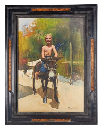 Romualdo Battista Federico Locatelli (Bergamo,  - Manila, 1943) 
"Fanciullo con asino" 
 Cm 94x70