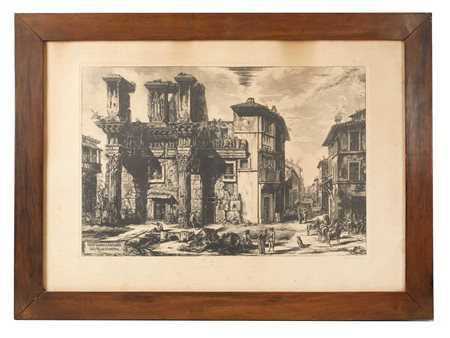 Giovanni Battista Piranesi (Mogliano, 04/10/1720 - Roma, 09/11/1778) 
"Veduta degli avanzi del Foro di Nerva" 
 Cm 35x55