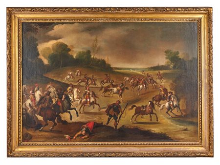 Sebastian Vrancx (ambito di) (Anversa, 1573 - Anversa, 1647) 
"Scena di battaglia" 
 Cm 70x100