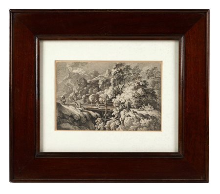  
"Paesaggio con ponticello". 
  Cm 13x20