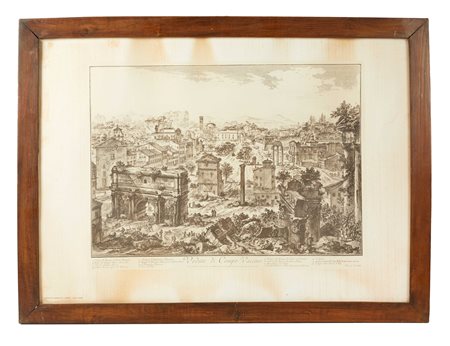Giovanni Battista Piranesi (Mogliano, 04/10/1720 - Roma, 09/11/1778) 
"Veduta di Campo Vaccino" 
 Cm lastra 37x53