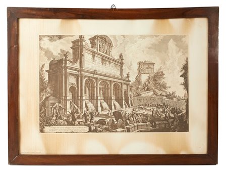 Giovanni Battista Piranesi (Mogliano, 04/10/1720 - Roma, 09/11/1778) 
"Veduta del Castello dell'Acqua Paola sul Monte Aureo" 
 Cm lastra: 37x56