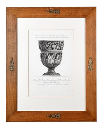 Francesco Piranesi (Roma, 1758 - Parigi, 1810) 
 "Vaso antico di marmo A che mostra di esser sostenuto da un giro di fondi" 
 Cm lastra: 39x24,5