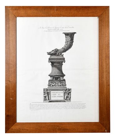 Francesco Piranesi (Roma, 1758 - Parigi, 1810) 
"Monumento antico ritrovato fra le ruine di un Sepolcro sulla Via Appia vicino a Capo di Bove nella vigna Cenci" 
 Cm lastra: 53x39