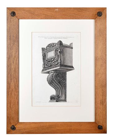 Francesco Piranesi (Roma, 1758 - Parigi, 1810) 
"Urna Cineraria antica di marmo con suo coperchio, una volta si vedeva in Roma appresso il Signor Tommaso Jenkins" 
 Cm lastra: 39,5x24,5