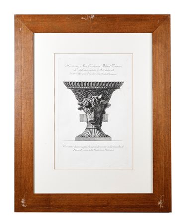 Francesco Piranesi (Roma, 1758 - Parigi, 1810) 
"Vaso antico di terra cotta, che si vede disegnato nella raccolta di Pirro Ligorio nella Biblioteca Vaticana" 
 Cm lastra: 39x24,5