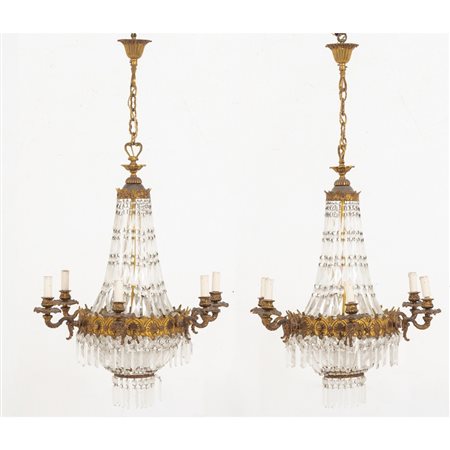 MANIFATTURA ITALIANA DEI PRIMI DEL '900, Coppia di lampadari