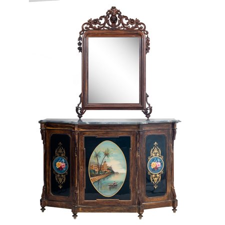 MANIFATTURA SICILIANA DEL XIX SECOLO, Credenza con specchiera