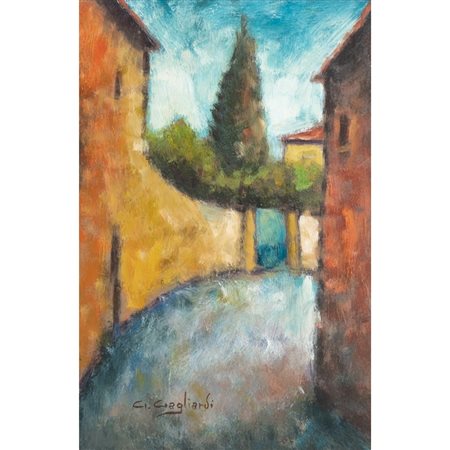 GIUSEPPE GAGLIARDI, Paesaggio, Olio su cartone