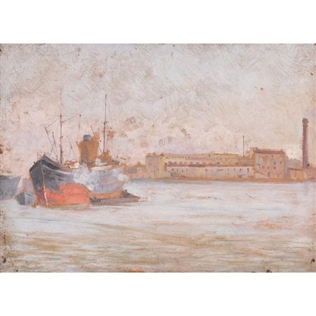 ANONIMO DEL XX SECOLO, Porto di Livorno, Olio su tavola