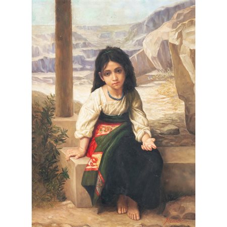 PITTORE DEL XX SECOLO, Fanciulla, Olio su tavola