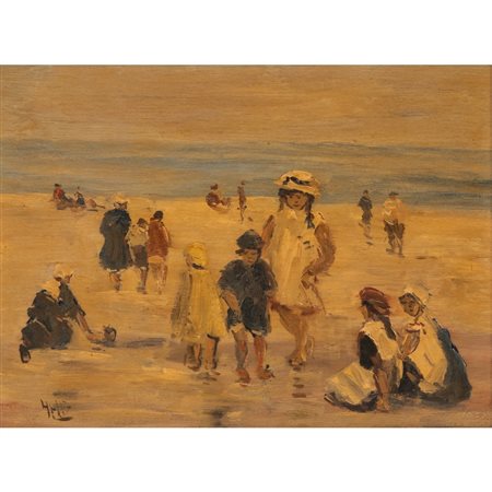 PITTORE DEL XX SECOLO, Bagnanti, Olio su tavola