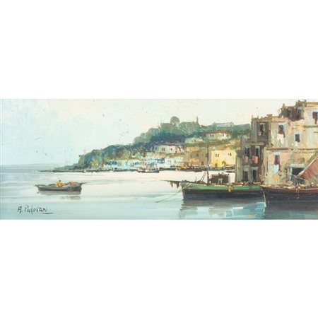 ANDREA PADOVANI, Paesaggio costiero, Olio su tavola