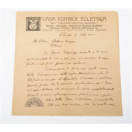 LETTERA AUTOGRAFA DEL MASSONE ED ESOTERISTA ALDO LAVAGNINI