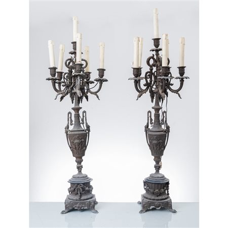 MANIFATTURA FRANCESE XIX SECOLO, Imponente coppia candelabri