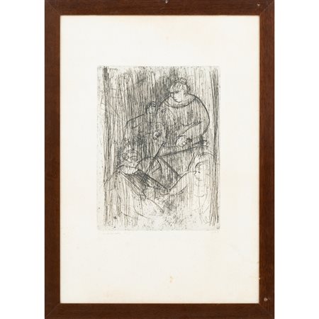 NUNZIO SCIARAVELLO, Figure e bicicletta, Incisione