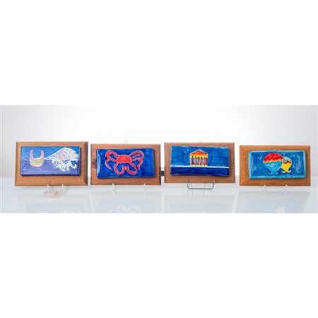 MAURILIO CATALANO, 4 mattonelle ceramica dipinta e smaltata