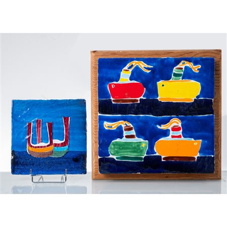 MAURILIO CATALANO, 2 mattonelle ceramica dipinta e smaltata