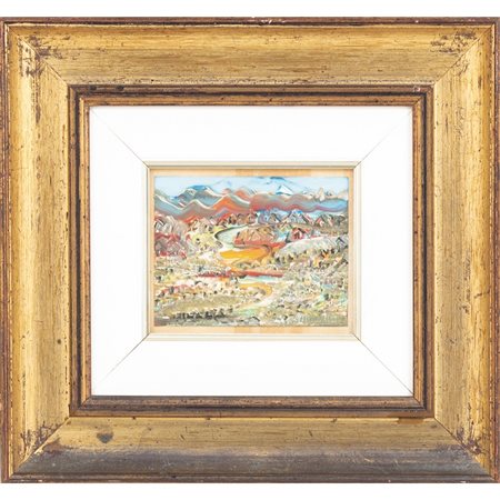 FRANCESCO GIOMBARRESI, Paesaggio siciliano, Olio su carta