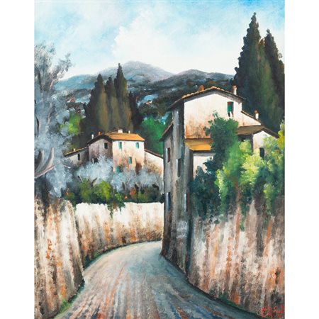 PANCRAZIO SPINELLI, Case di montagna, Olio su tela