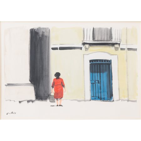 ENOTRIO PUGLIESE, Donna di paese, Tempera su carta