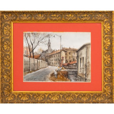 EMILIO KALCHSCHMIDT, Via Magolfa a Milano, Acquarello carta