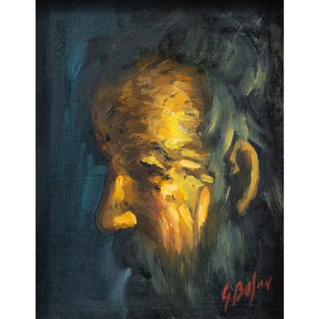 GUIDO BUSON, Testa di vecchio, Olio su tavola