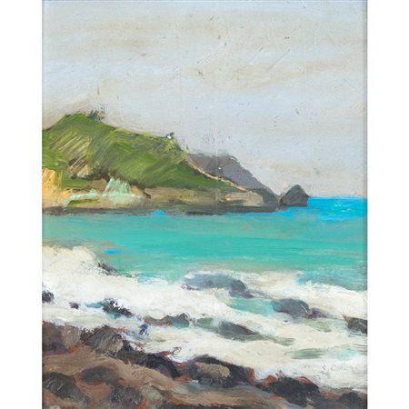 PITTORE DEL XX SECOLO, Paesaggio costiero, Olio su masonite