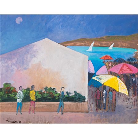 CARMELO MUSCUSO, Bagnanti, Olio su tela