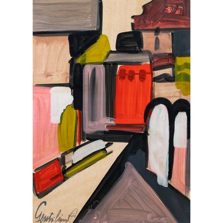 ALDO GENTILINI, Scorcio di paese, Olio su cartoncino
