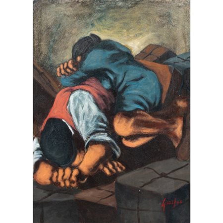 GIUSEPPE UZZACO, Due figure, Olio su tela