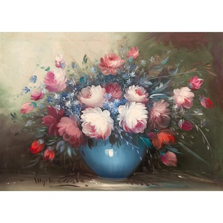 VIRGILIO CICALA, Vaso con fiori, Olio su tela