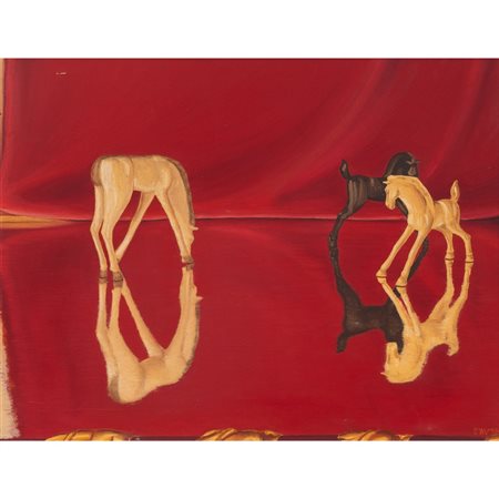 PITTORE DEL XX SECOLO, Cavalli, Olio su tela