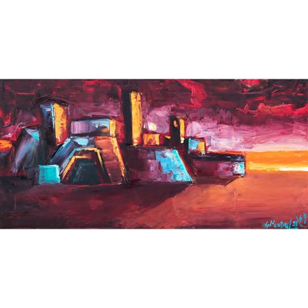 GIOVANNI MUNDULA, Città metafisica, Olio su tela