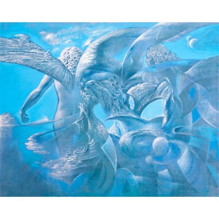 ANTONIO "NINO" LA BARBERA, Angeli e cupola, Olio su tela