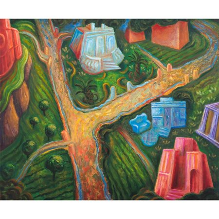 GAETANO TRANCHINO, La via dei giardini, Olio su tela