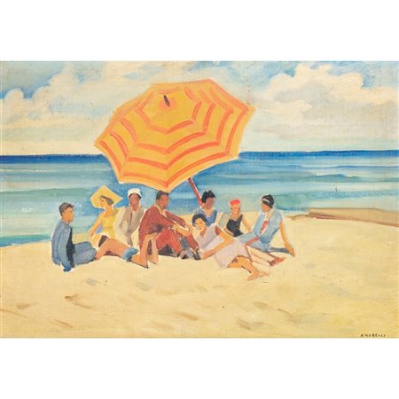 ALFONSO AMORELLI, Bagnanti, Olio su cartone telato