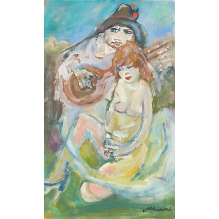 MINO MACCARI, Figure, Olio su cartone telato