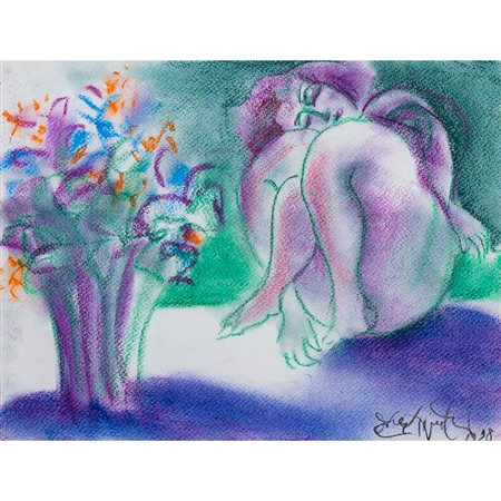 ERCOLE PIGNATELLI, Figura e vaso, Tecnica mista su carta