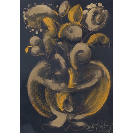 ERCOLE PIGNATELLI, Vaso con fiori, Tecnica mista su carta