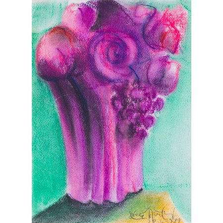 ERCOLE PIGNATELLI, Vaso con fiori, Tecnica mista su carta