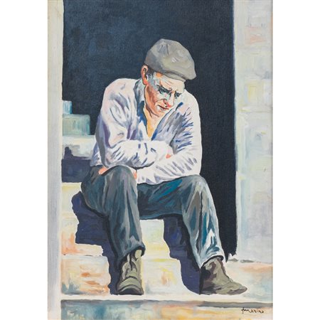 FRANCESCO MARINO, Sulla scala, Olio su tela