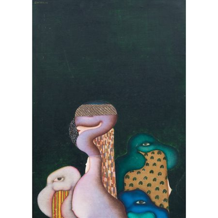 ARMANDO GUATIERI, Fenicotteri, Olio su tela