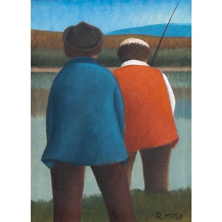 ROBERTO MASI, Pescatori, Olio su cartone telato